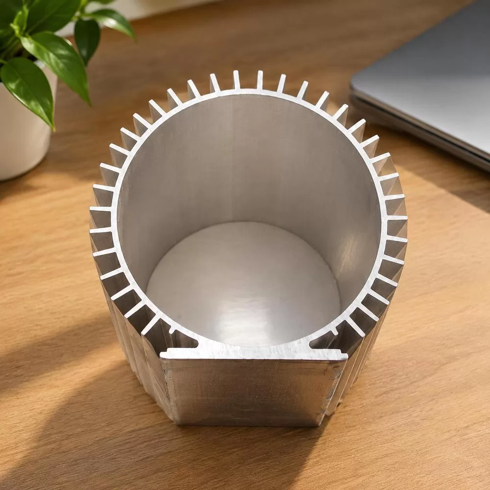 Cross-sectional view of aluminum heatsink extrusion with radial fins